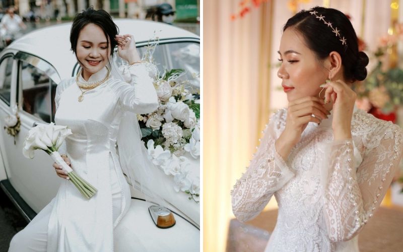 30+ mẫu áo dài cưới trắng đẹp tinh khôi cho cô dâu trong ngày cưới
