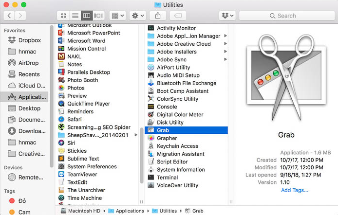 Grab là ứng dụng chụp màn hình tích hợp sẵn cho hệ điều hành macOS