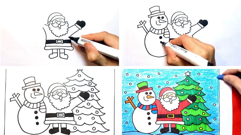 Cách vẽ tranh lễ hội Noel đẹp