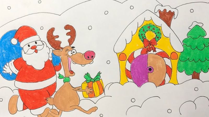 Ông già Noel cùng chú tuần lộc mũi đỏ hí hửng mang quà cho trẻ em