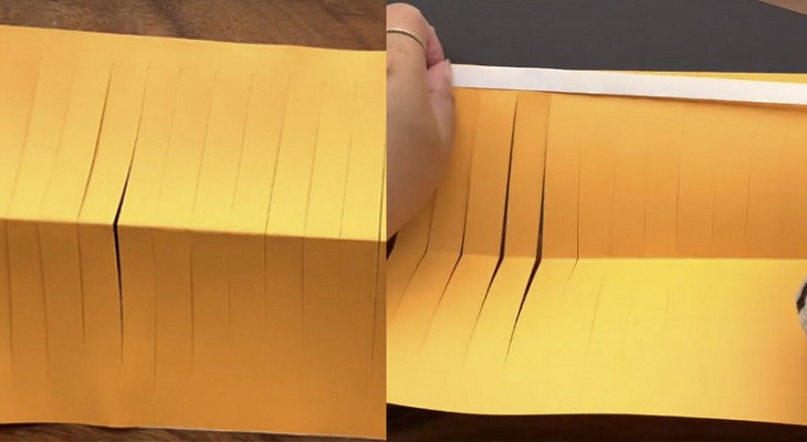 Để khi keo dính thì bóc phần giấy bên ngoài rồi dán đè lên tờ giấy A4 đã cắt ở bước 1