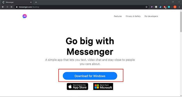 Chọn tải về ứng dụng Messenger cho Windows hoặc MacOS