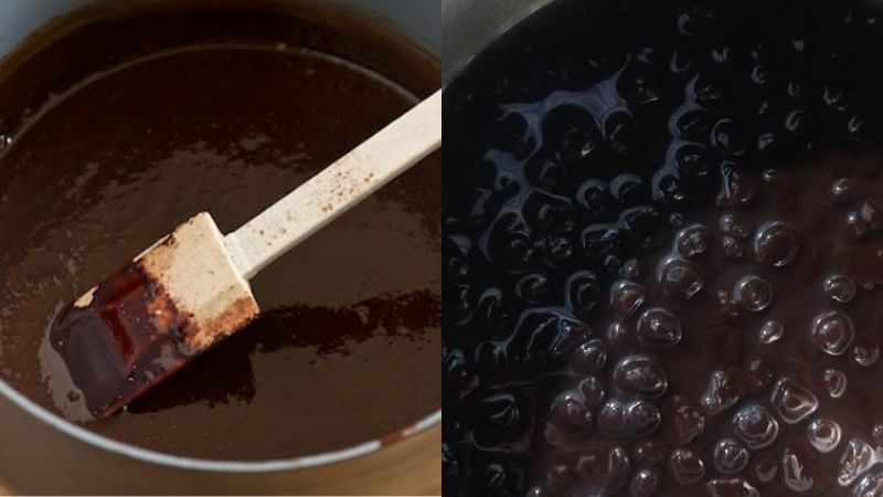 Ngâm trân châu trong hỗn hợp đường và cacao để trân châu được ngấm vị